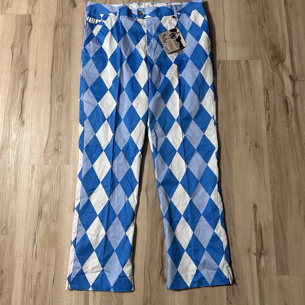 Royal & Awesome "Old Tom's" Golf Pants Men's 38 X 32 Argyle Blue W Diamond